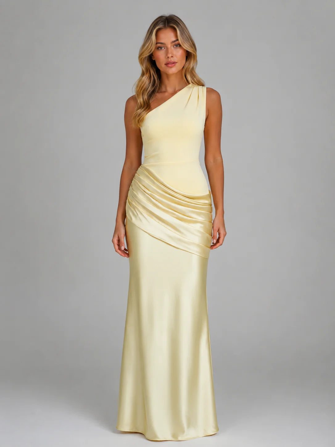 Sofia | Elegante Abito Maxi Satinato con Spalla Scoperta per Cerimonia Donna 0