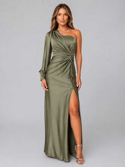 Sofia | Elegante Abito Maxi in Satin con Spalla Scoperta per Cerimonie 0