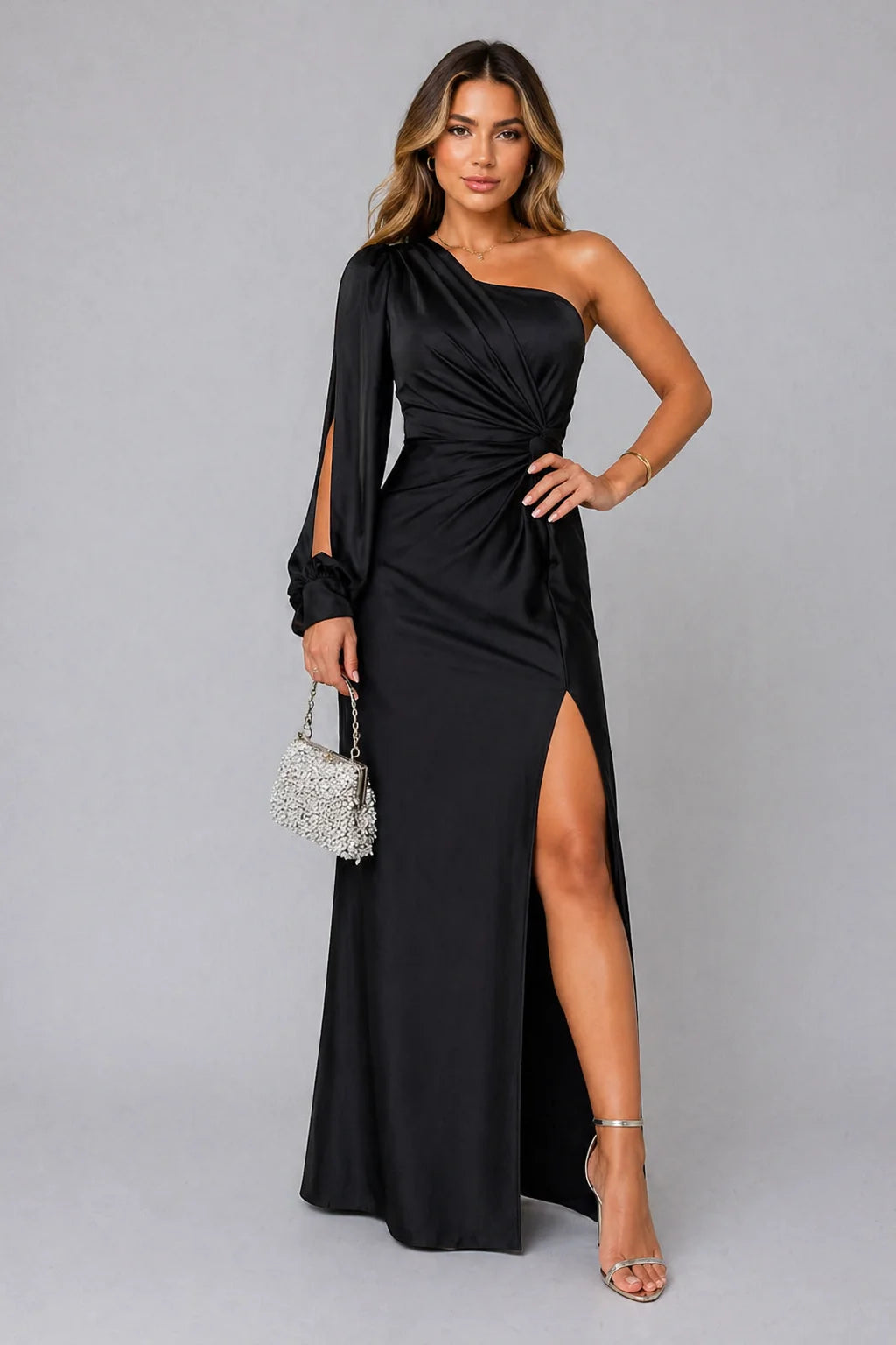 Sofia | Elegante Abito Maxi in Satin con Spalla Scoperta per Cerimonie 4