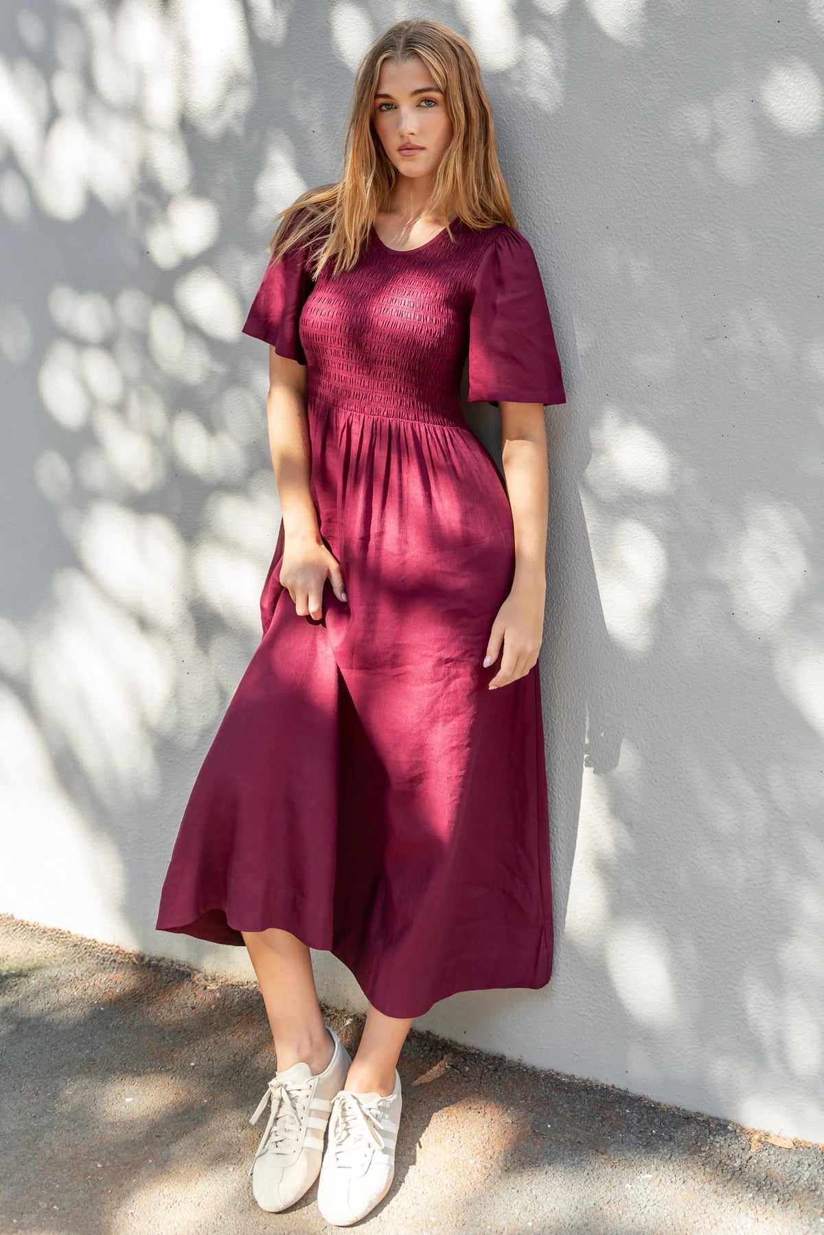Sofia | Elegante Abito Midi Donna in Lino e Viscosa Borgogna 1