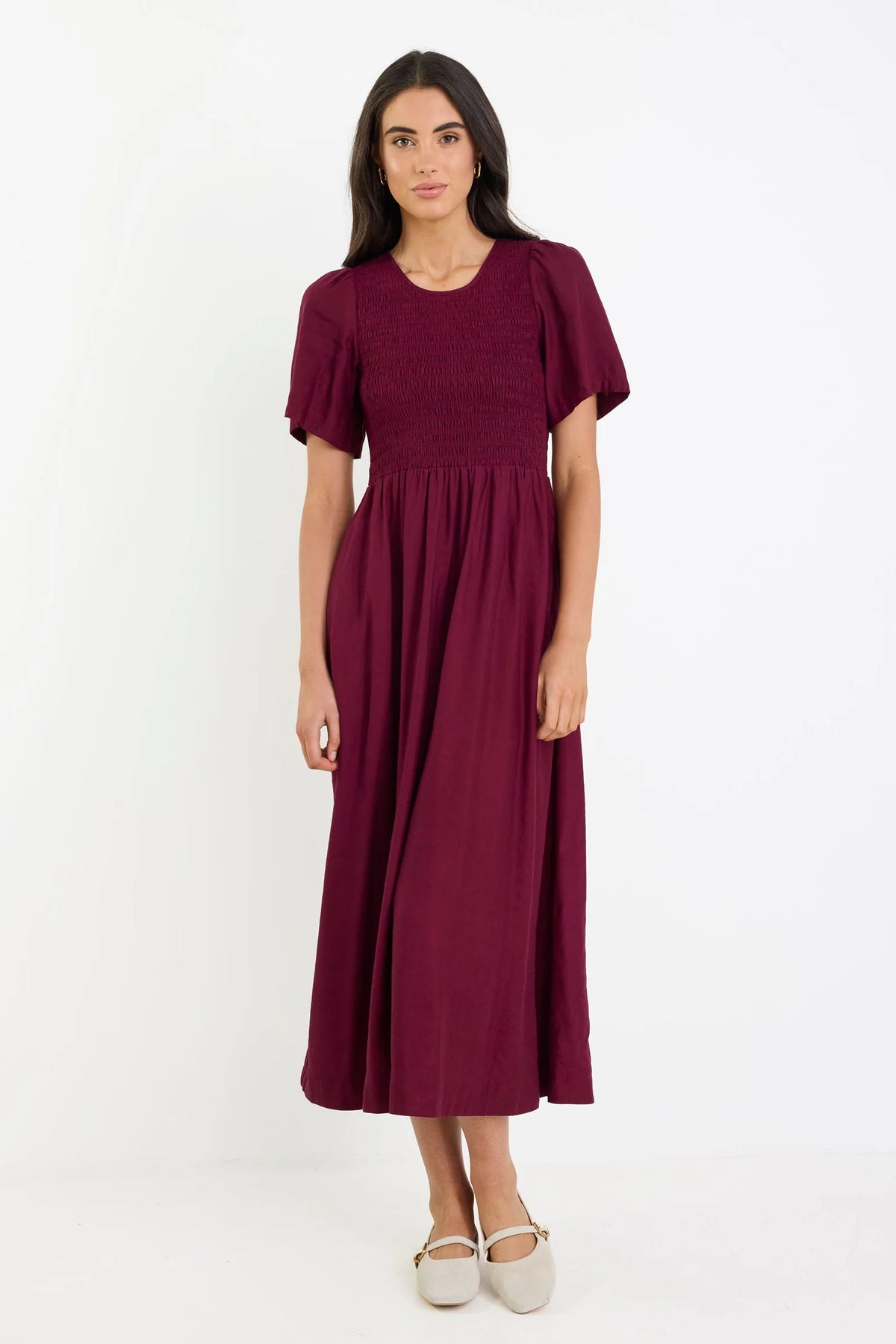 Sofia | Elegante Abito Midi Donna in Lino e Viscosa Borgogna 2