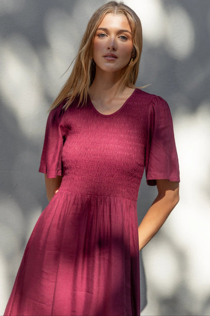 Sofia | Elegante Abito Midi Donna in Lino e Viscosa Borgogna 3
