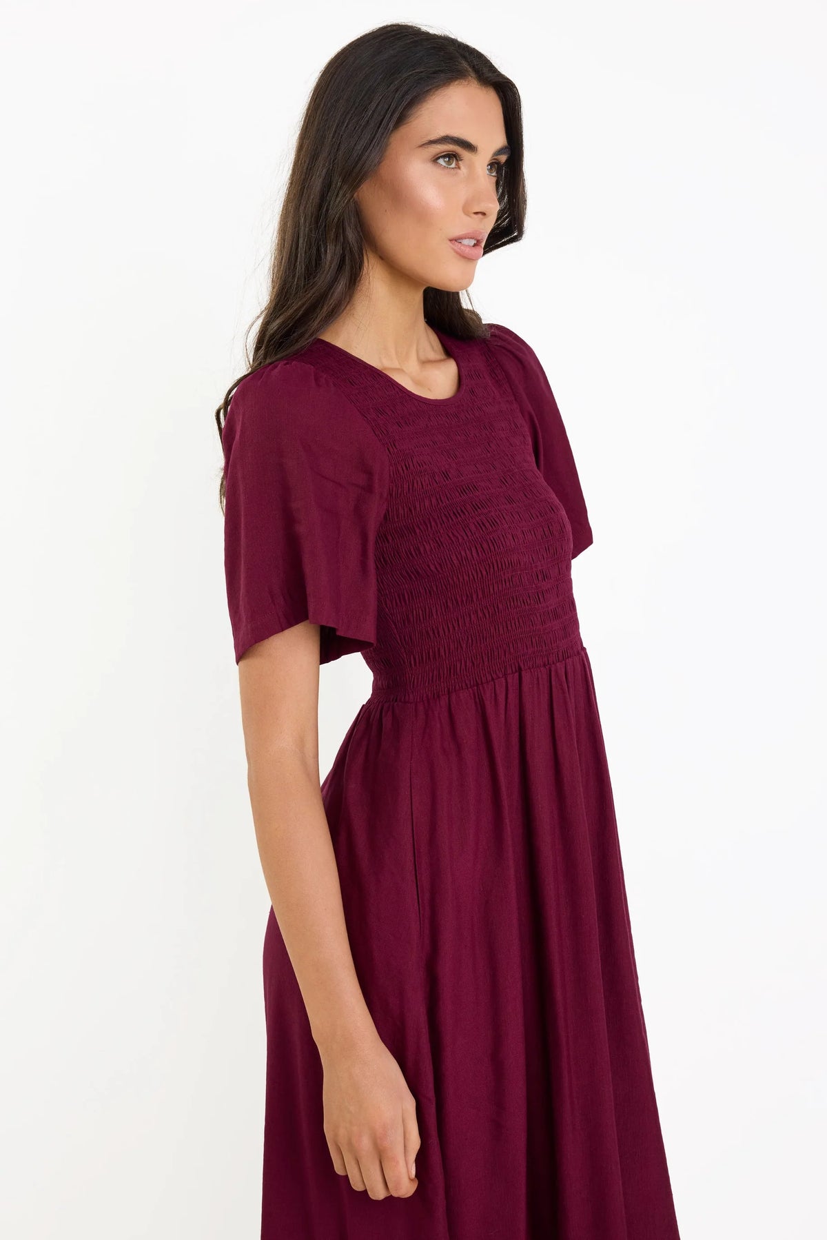 Sofia | Elegante Abito Midi Donna in Lino e Viscosa Borgogna 4