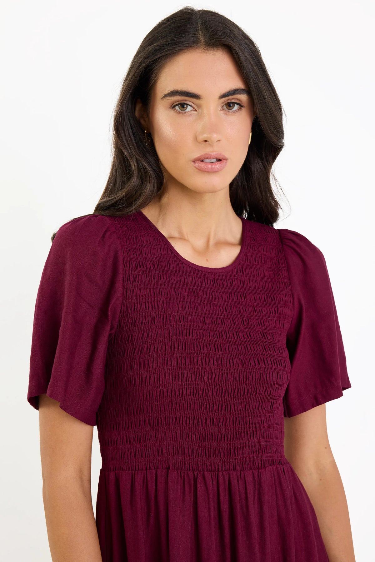 Sofia | Elegante Abito Midi Donna in Lino e Viscosa Borgogna 5