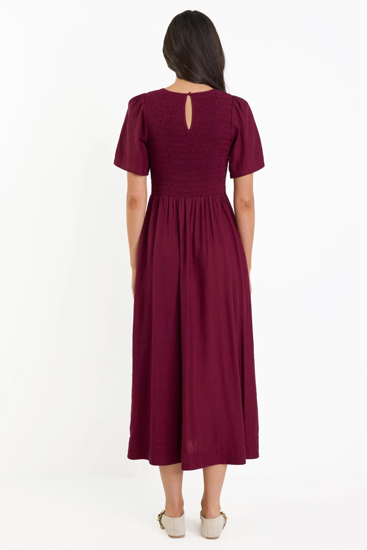Sofia | Elegante Abito Midi Donna in Lino e Viscosa Borgogna 6
