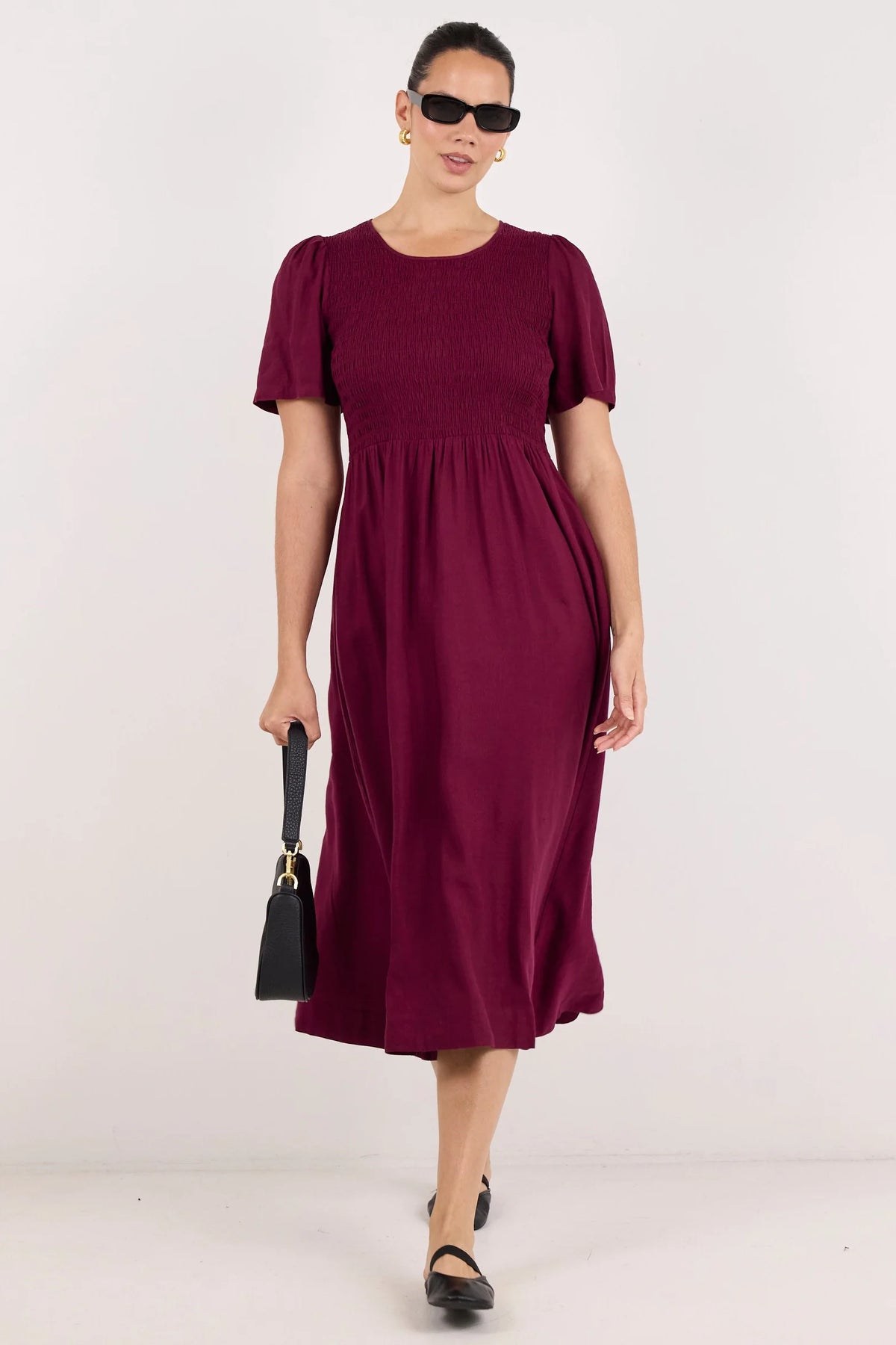 Sofia | Elegante Abito Midi Donna in Lino e Viscosa Borgogna 7