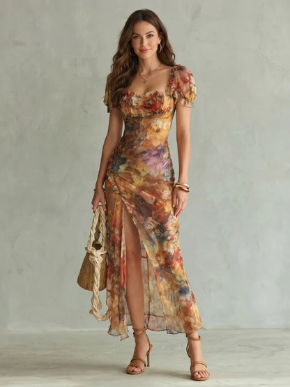 Sofia | Elegante Abito Midi con Maniche Ruffle per Cerimonia 0
