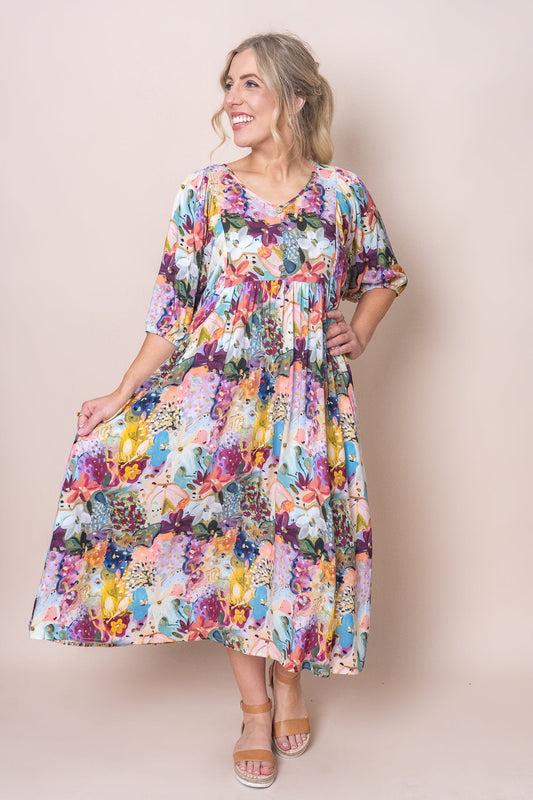 Sofia | Elegante Abito Midi con Stampa Floreale e Maniche 3/4 0