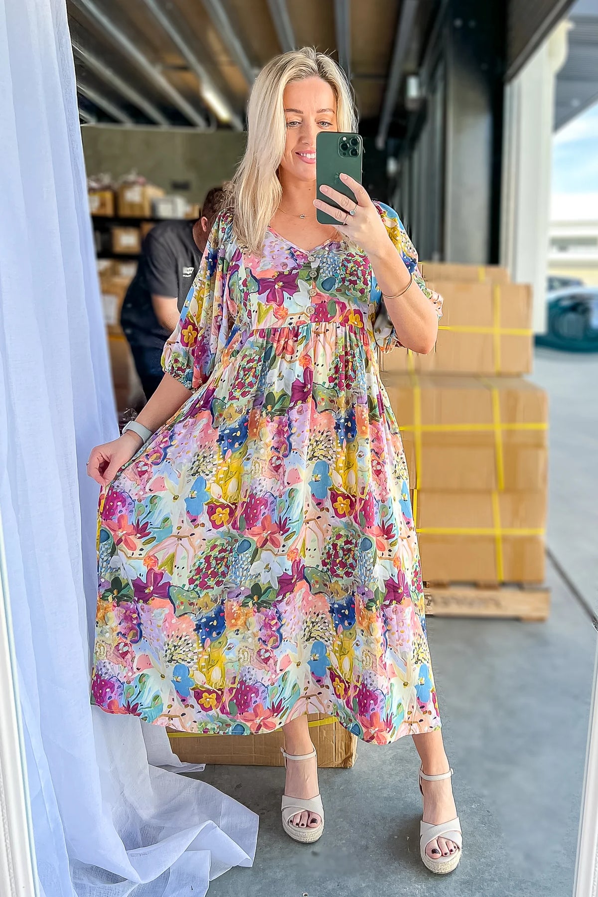 Sofia | Elegante Abito Midi con Stampa Floreale e Maniche 3/4 2