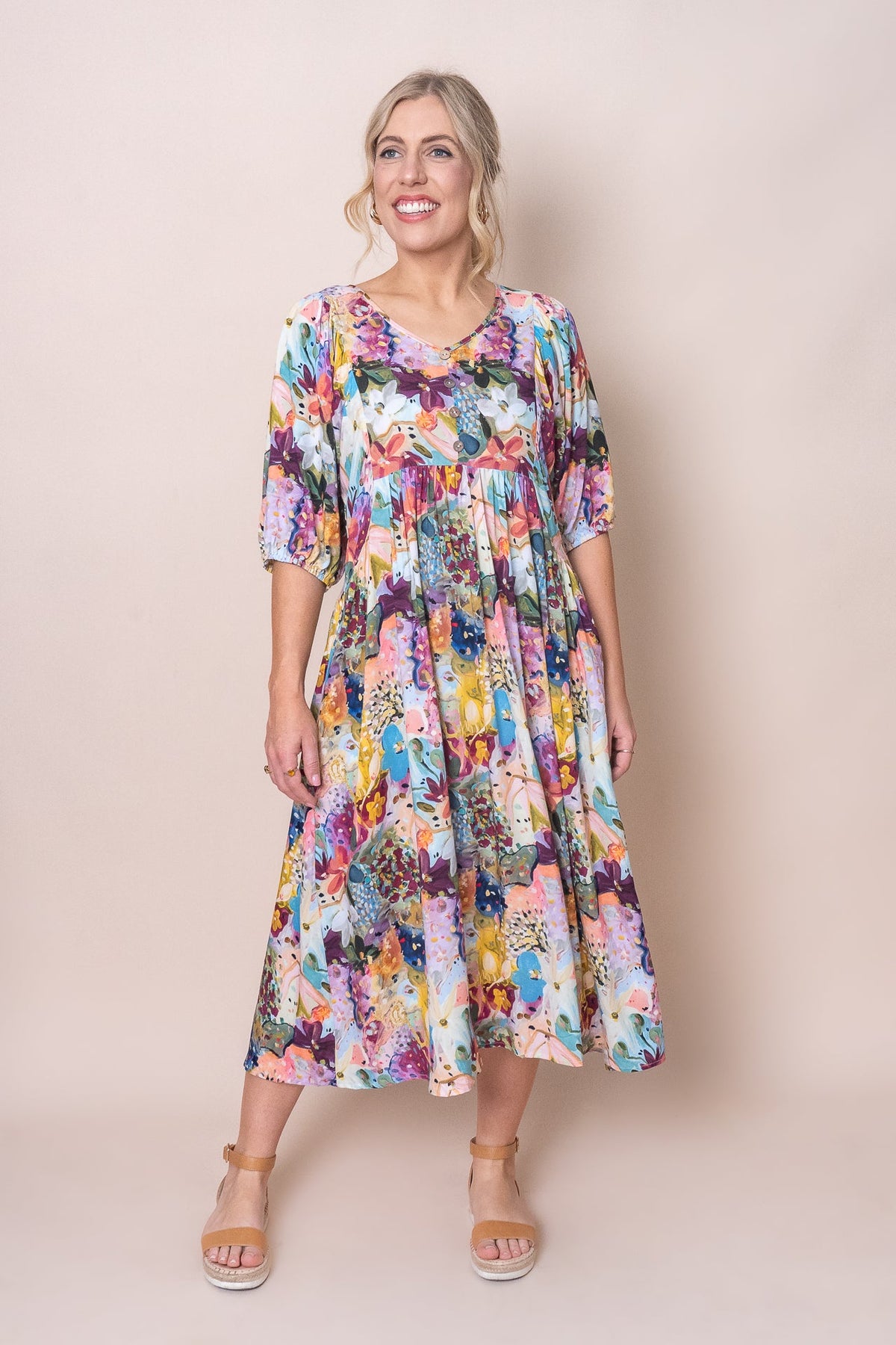 Sofia | Elegante Abito Midi con Stampa Floreale e Maniche 3/4 3