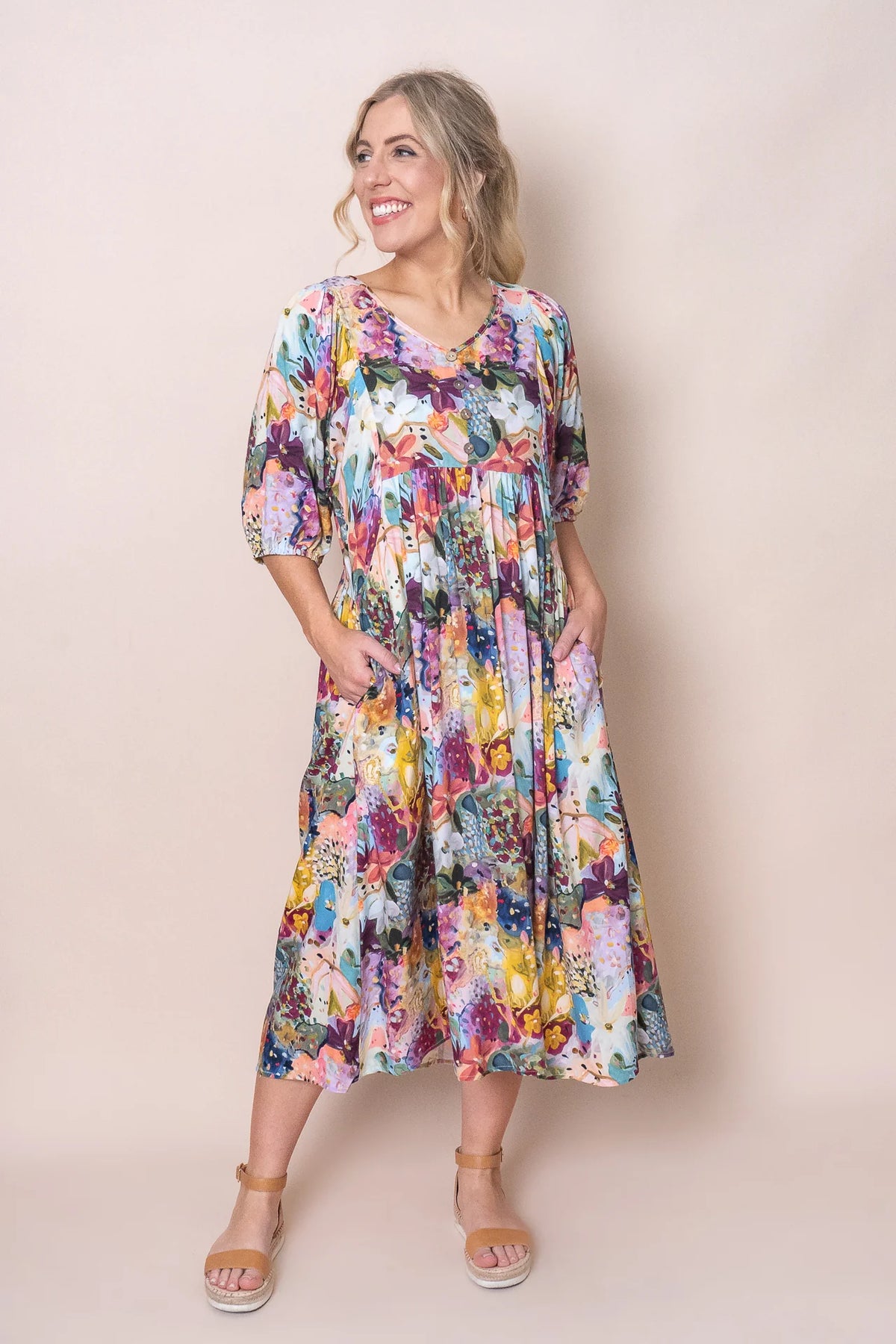 Sofia | Elegante Abito Midi con Stampa Floreale e Maniche 3/4 4