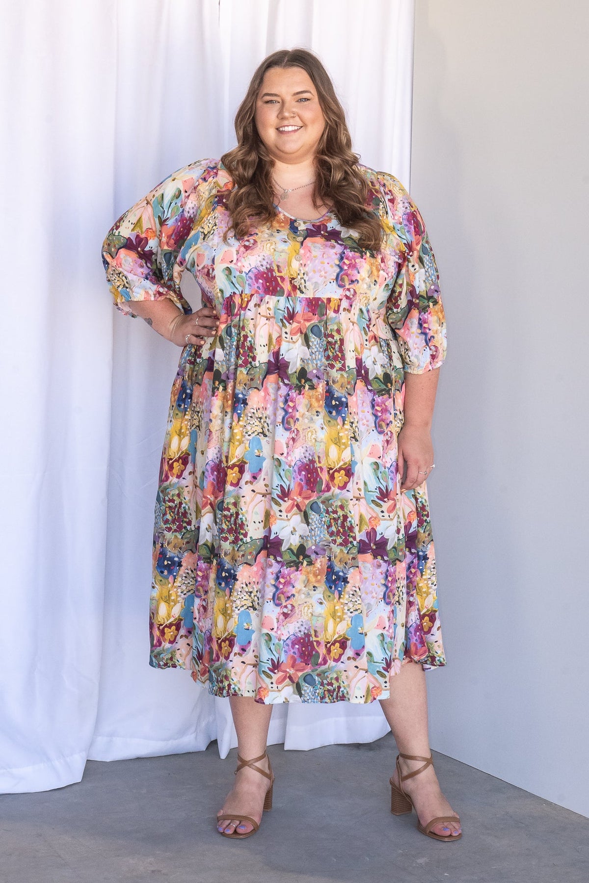 Sofia | Elegante Abito Midi con Stampa Floreale e Maniche 3/4 5