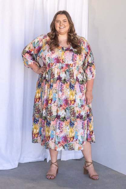 Sofia | Elegante Abito Midi con Stampa Floreale e Maniche 3/4 5