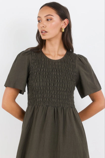 Sofia | Elegante Abito Midi in Lino Verde Oliva per Donna 5