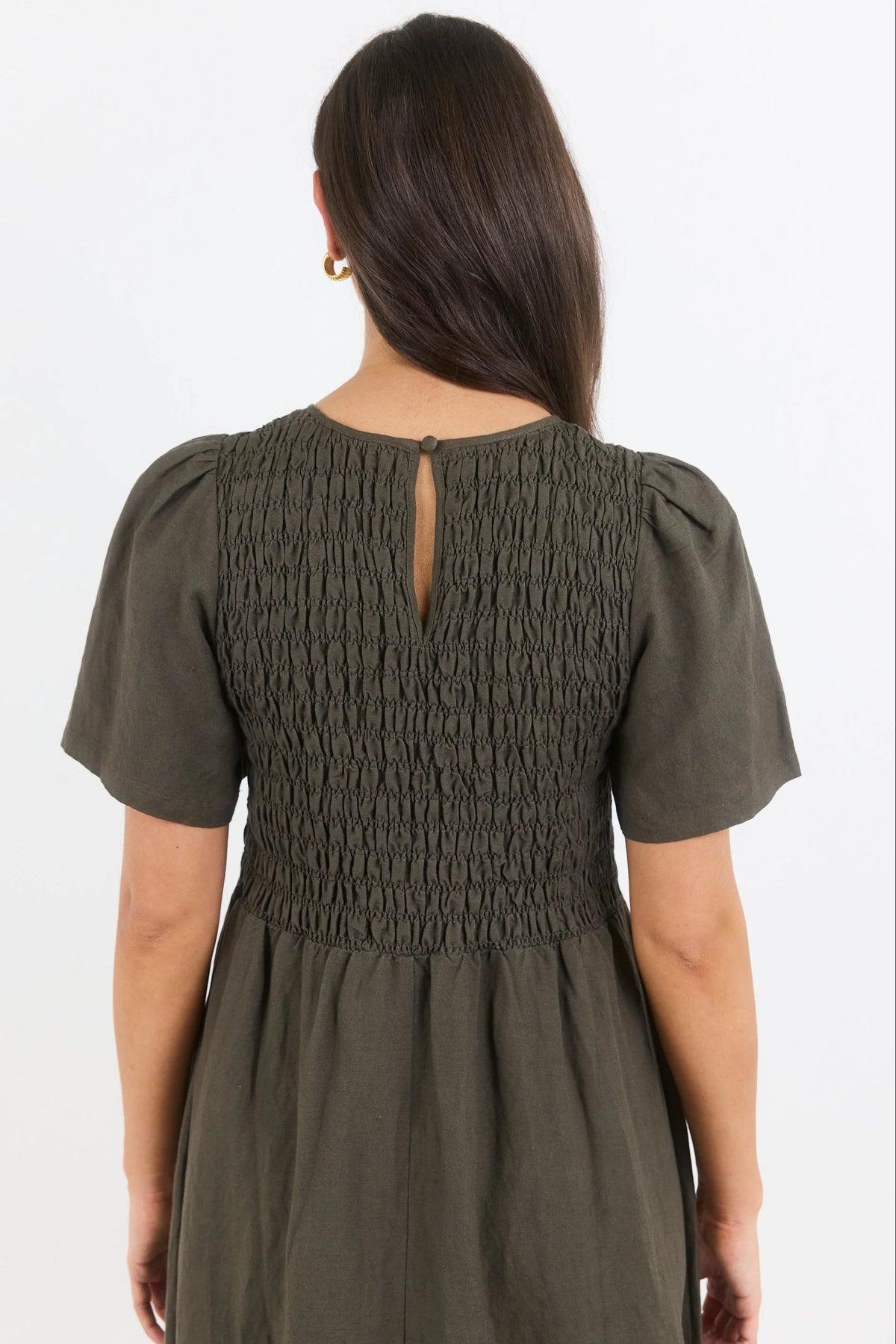 Sofia | Elegante Abito Midi in Lino Verde Oliva per Donna 7