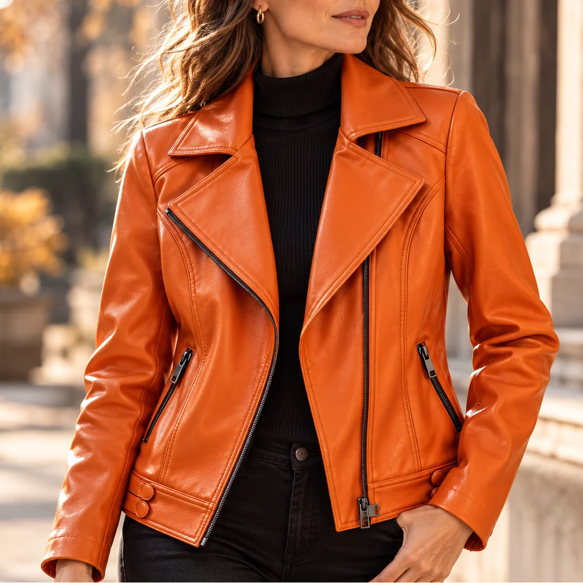Sofia | Elegante Giacca Moto Slim Fit in Pelle Sintetica 3