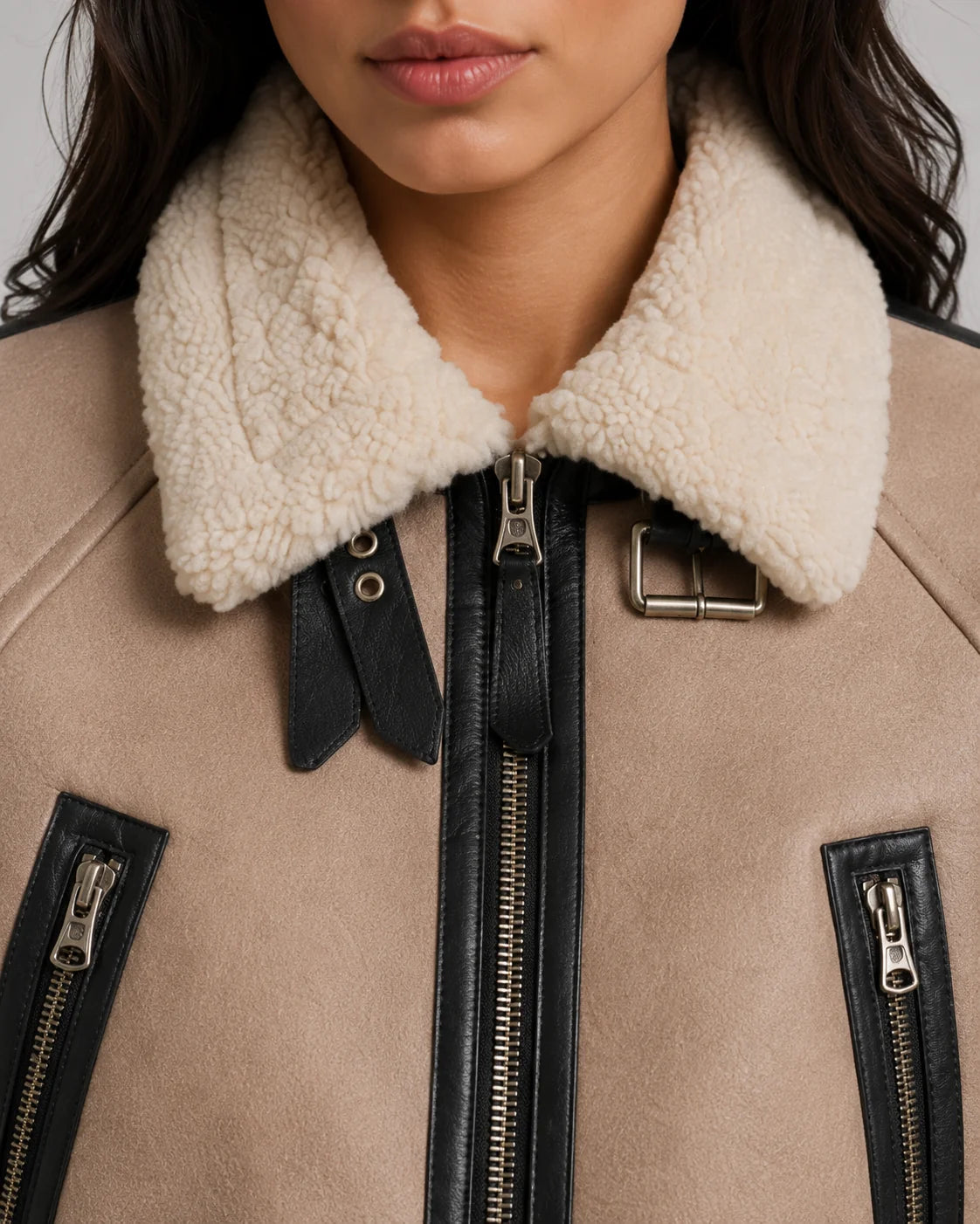 Sofia | Elegante Giacca Pelle Donna Corto con Colletto Shearling 1
