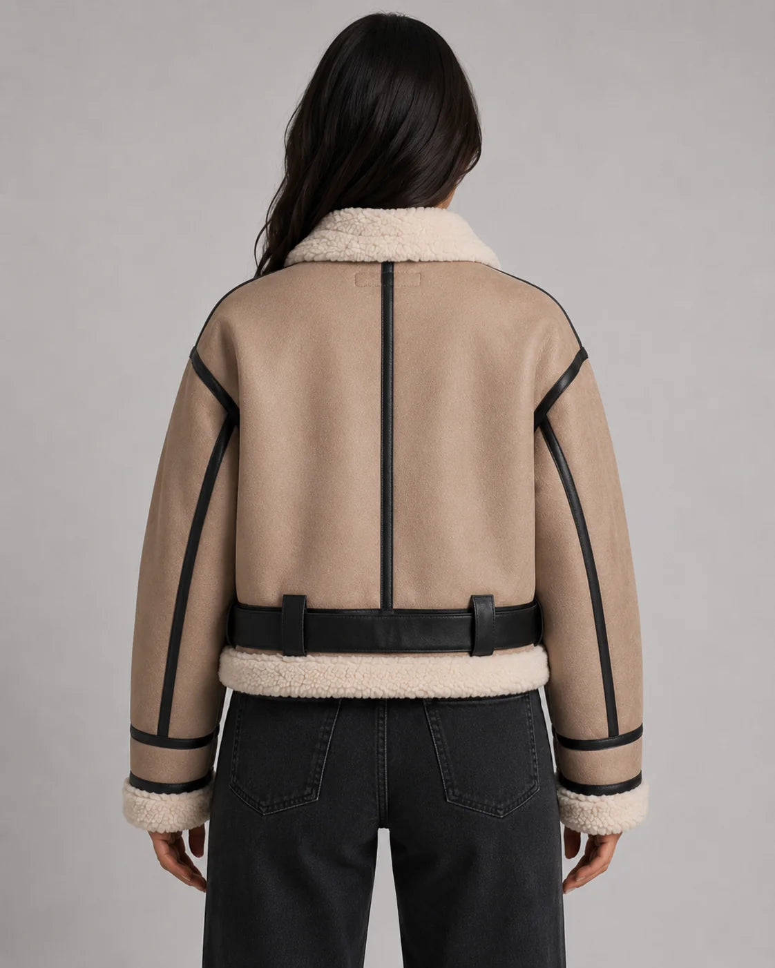 Sofia | Elegante Giacca Pelle Donna Corto con Colletto Shearling 2