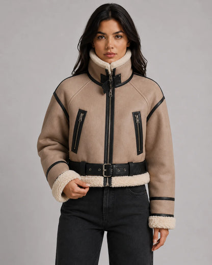 Sofia | Elegante Giacca Pelle Donna Corto con Colletto Shearling 3