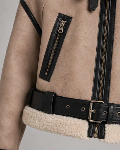 Sofia | Elegante Giacca Pelle Donna Corto con Colletto Shearling 4