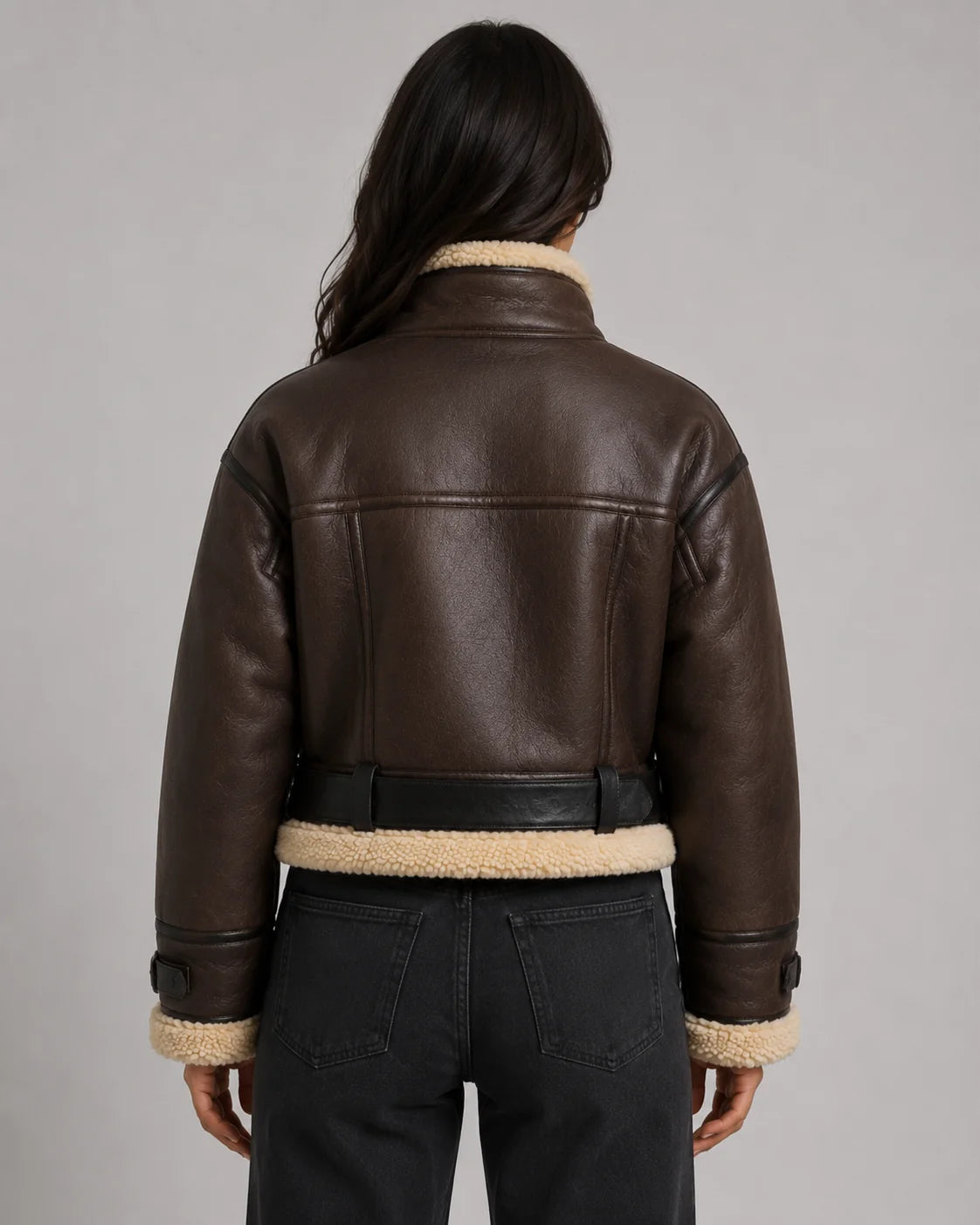 Sofia | Elegante Giacca Pelle Donna Corto con Colletto Shearling 6
