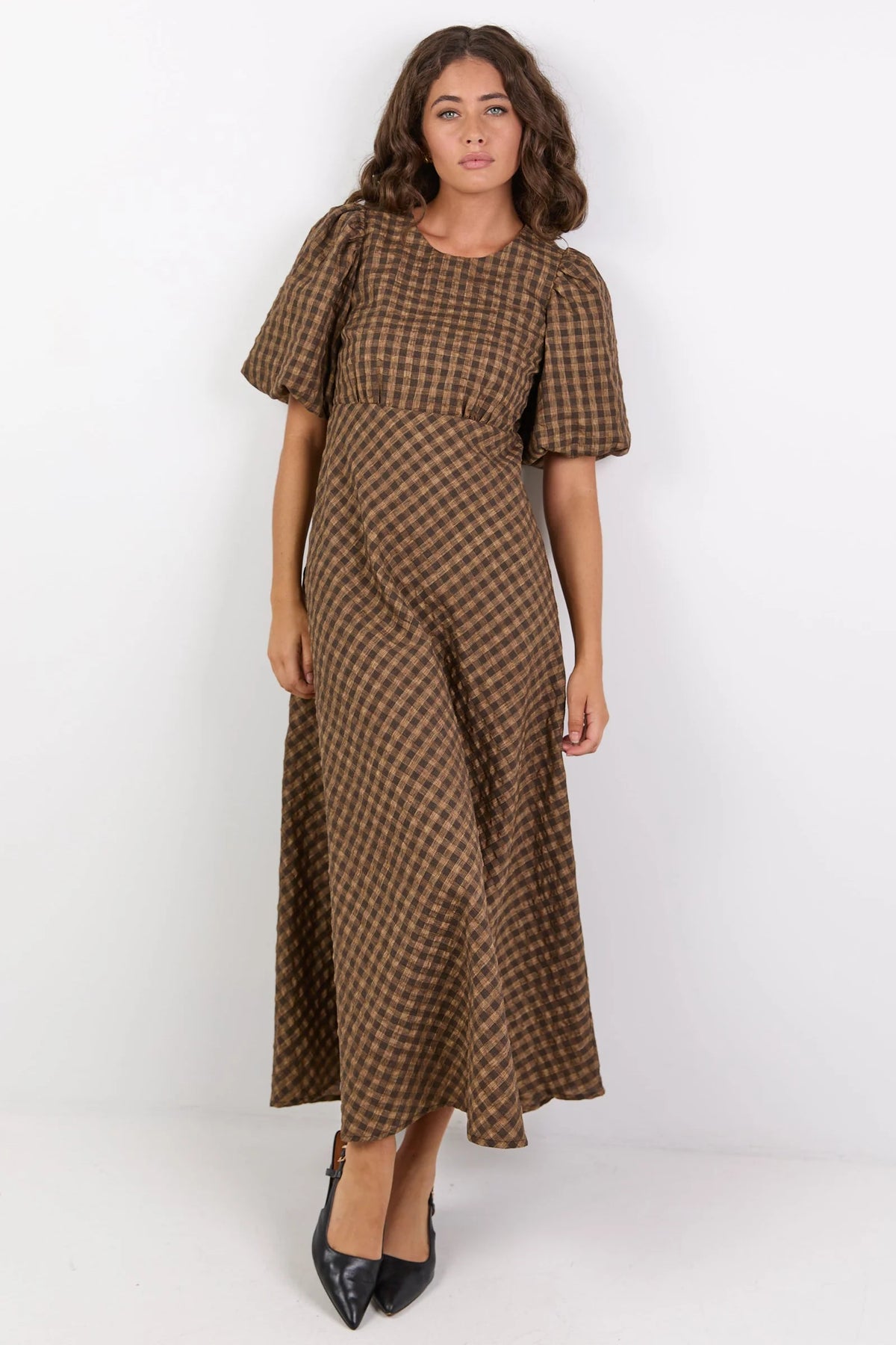 Sofia | Elegante Maxi Dress con Maniche a Palloncino e Motivo a Quadri 1