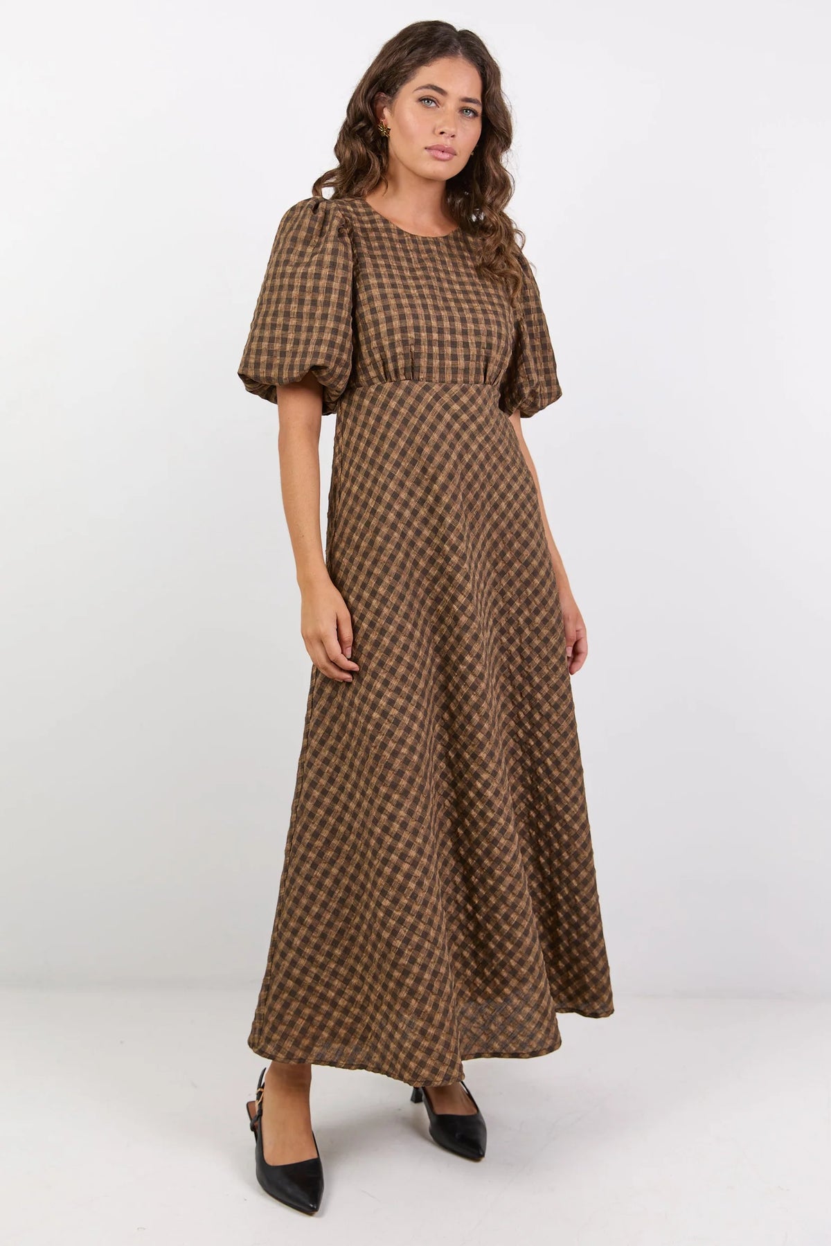 Sofia | Elegante Maxi Dress con Maniche a Palloncino e Motivo a Quadri 2