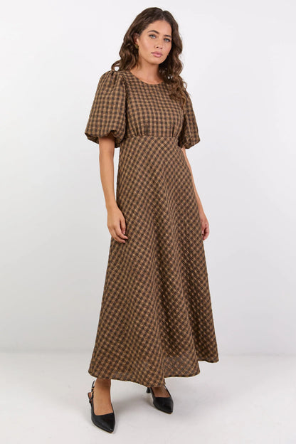 Sofia | Elegante Maxi Dress con Maniche a Palloncino e Motivo a Quadri 2