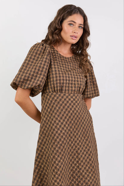 Sofia | Elegante Maxi Dress con Maniche a Palloncino e Motivo a Quadri 3