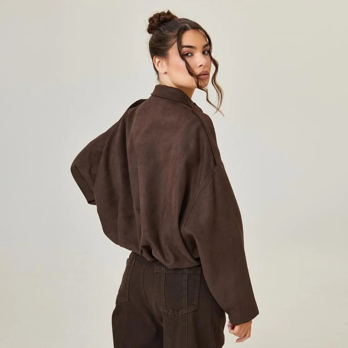 Sofia | Oversize Giacca Bomber in Finta Pelle Scamosciata Donna 1