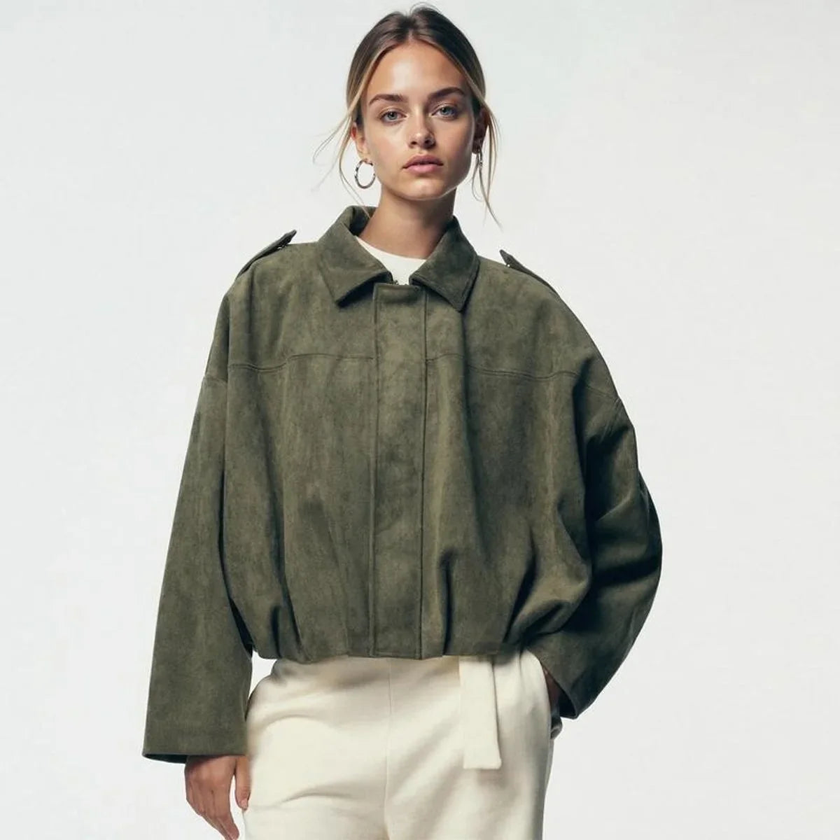 Sofia | Oversize Giacca Bomber in Finta Pelle Scamosciata Donna 5