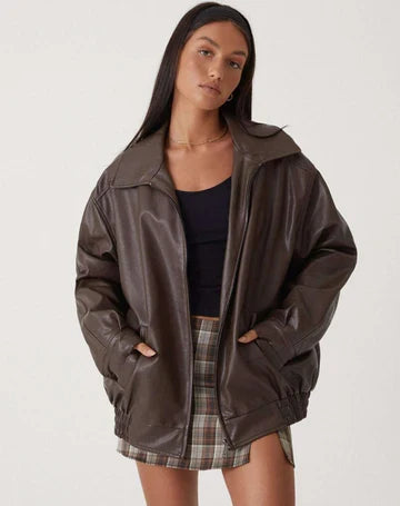 Sophia | Classica Giacca in Pelle Oversize Autunnale con Colletto 1