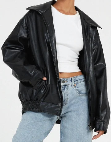 Sophia | Classica Giacca in Pelle Oversize Autunnale con Colletto 6