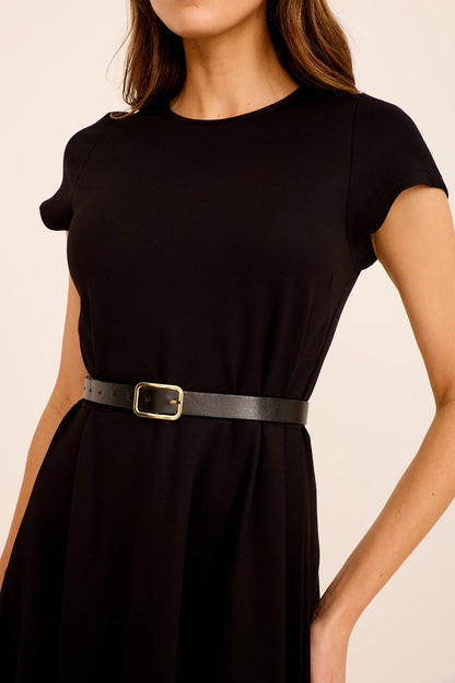 Sophia | Elegante Abito Midi Nero con Cintura per Donna 4