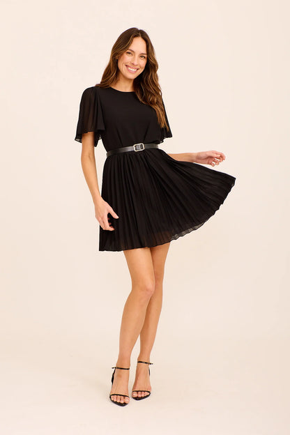Sophia | Elegante Abito Nero Cerimonia Donna in Chiffon con Cintura 0