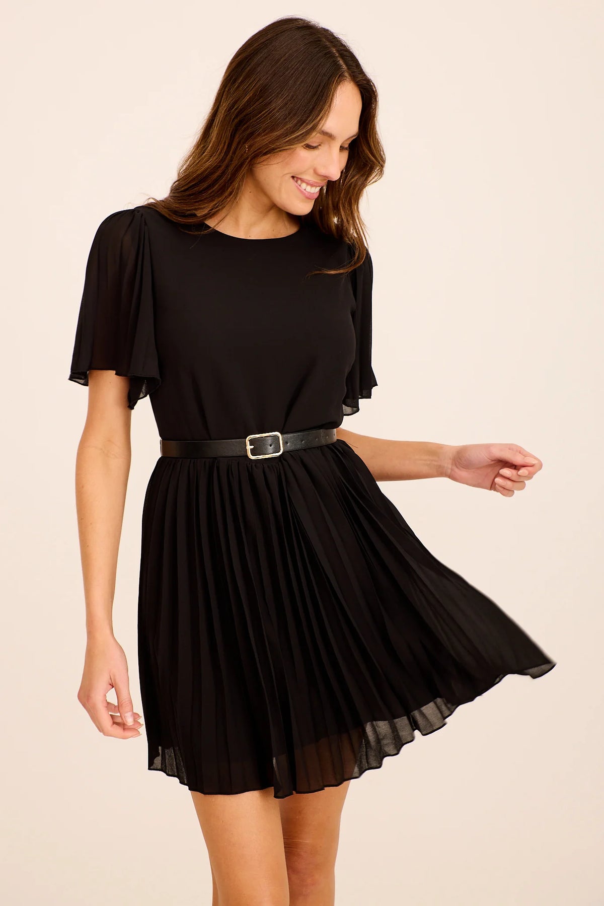 Sophia | Elegante Abito Nero Cerimonia Donna in Chiffon con Cintura 1