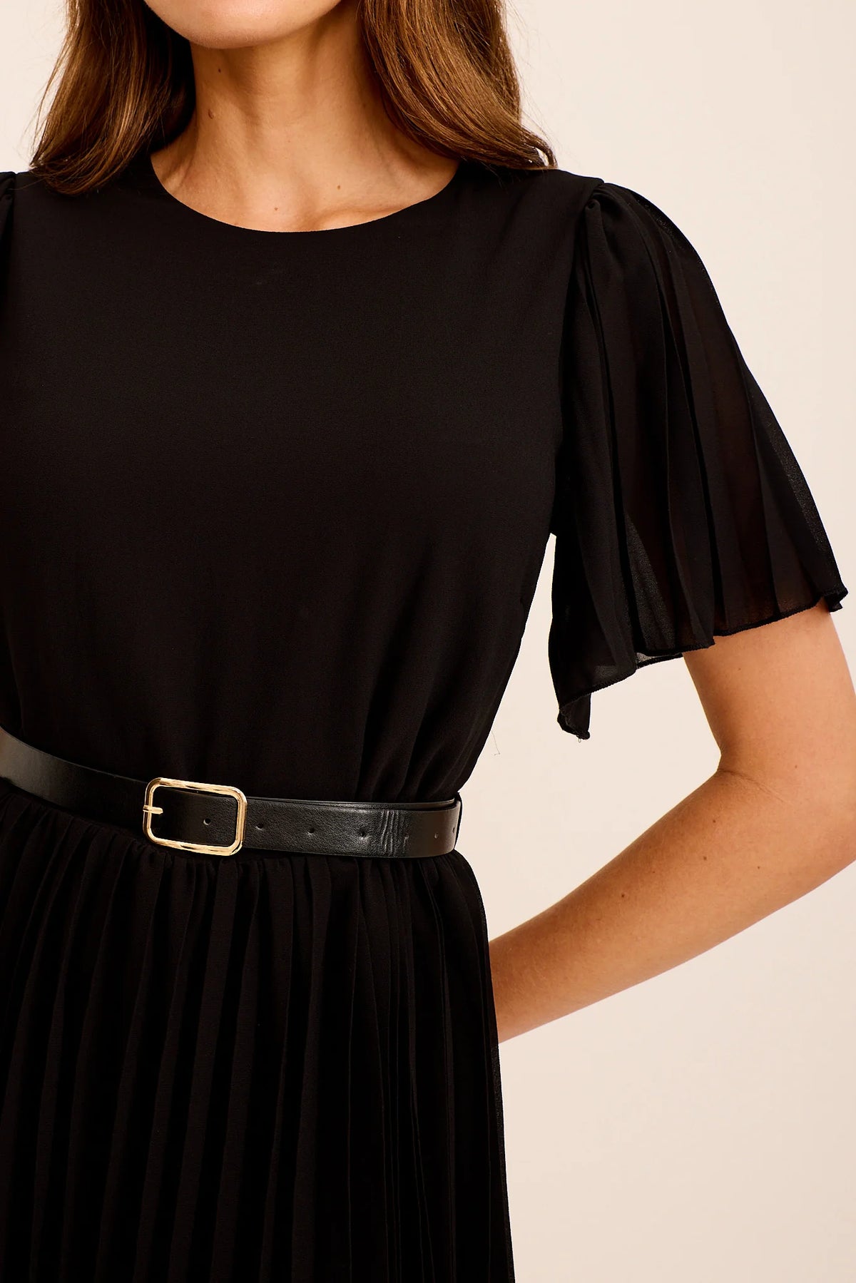 Sophia | Elegante Abito Nero Cerimonia Donna in Chiffon con Cintura 4