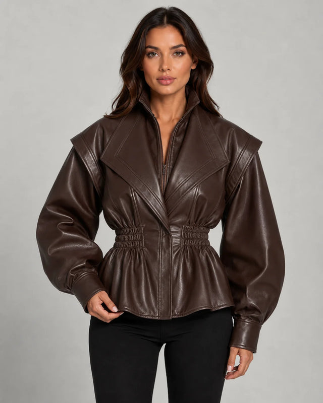 Sophia | Elegante Giacca Peplum in Ecopelle per Donna 0
