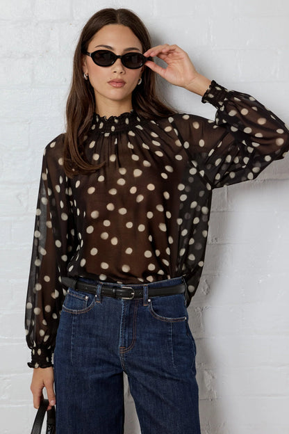 Sophia | Elegante Top in Georgette con Pois Neri 0