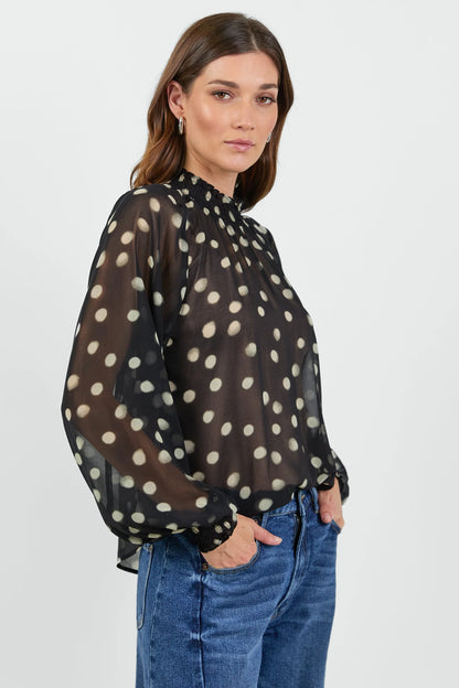 Sophia | Elegante Top in Georgette con Pois Neri 2