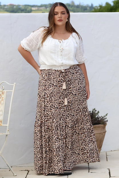 Sophie | Boho Chic Maxi Gonna Alta Vita con Spacchi in Stampa Leopardata 1