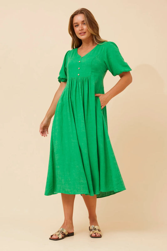 Sophie | Elegante Abito Midi in Lino Verde Jade 0