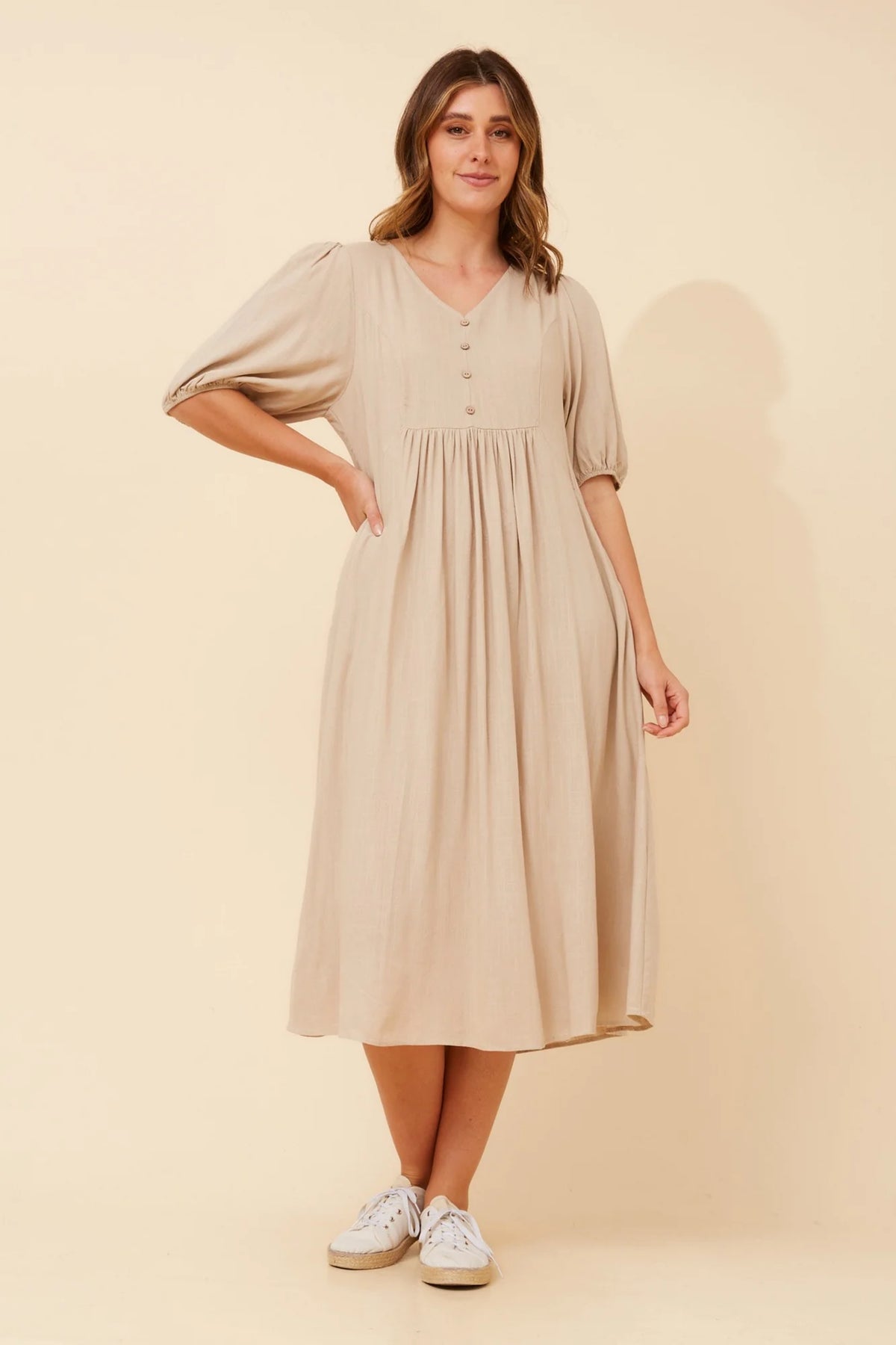 Sophie | Elegante Abito Midi in Lino Verde Jade 11