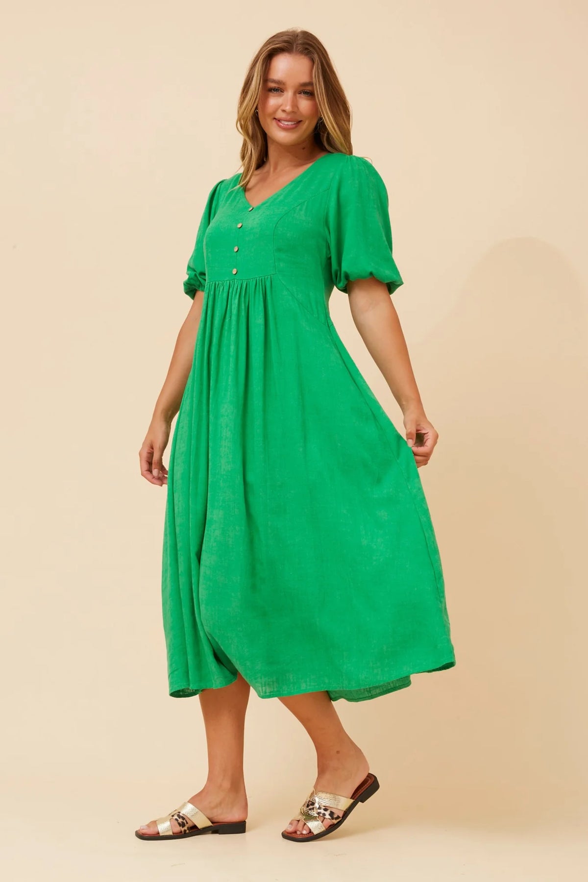 Sophie | Elegante Abito Midi in Lino Verde Jade 4
