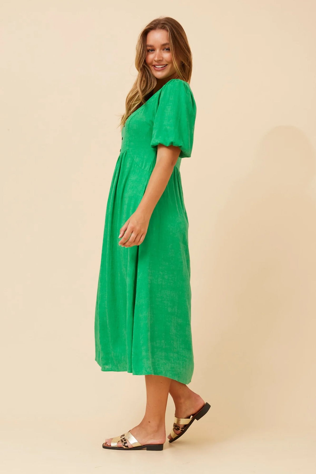 Sophie | Elegante Abito Midi in Lino Verde Jade 5