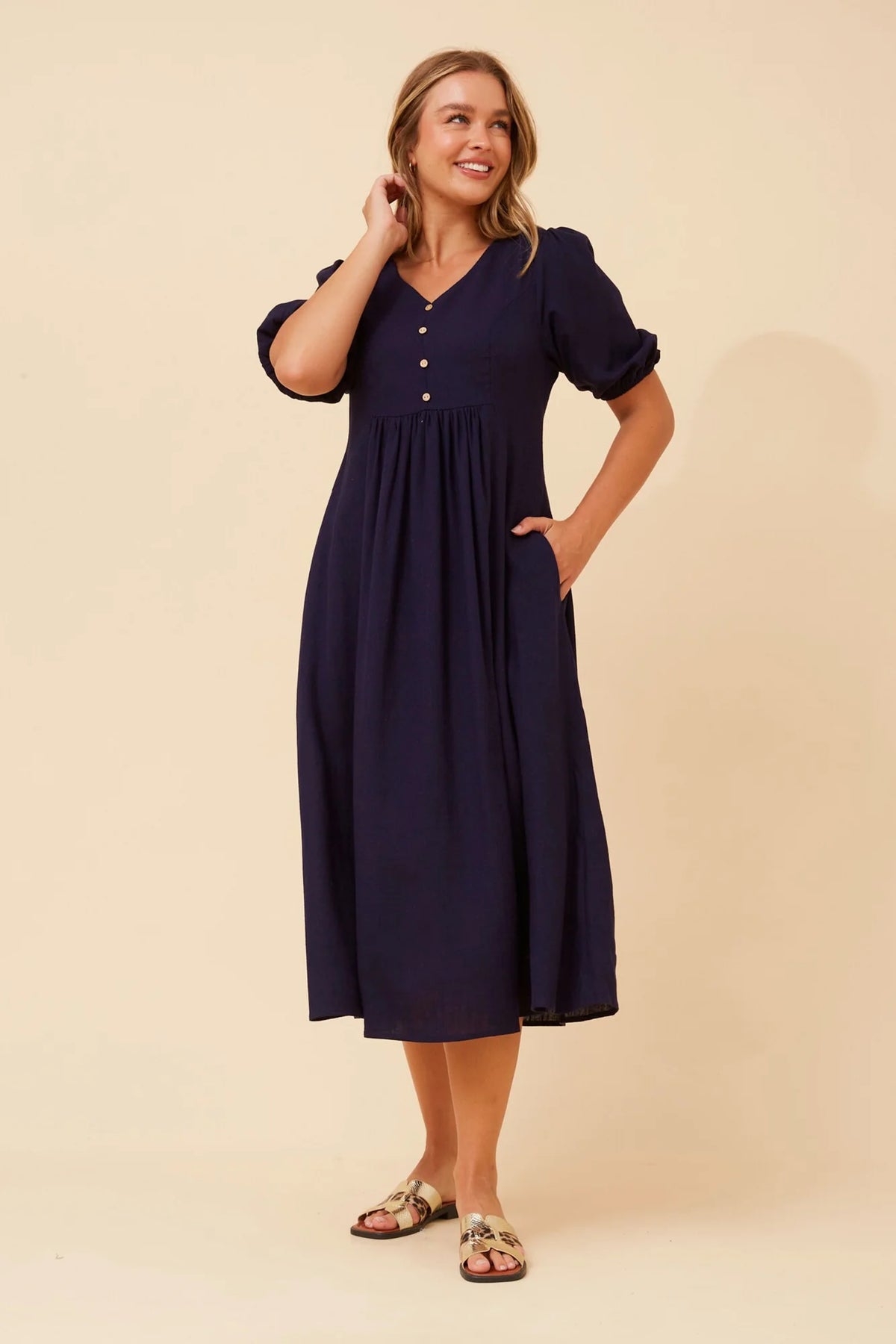Sophie | Elegante Abito Midi in Lino Verde Jade 8