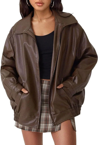 Sophie | Elegante Bomber In Pelle Oversize Nero Donna 0