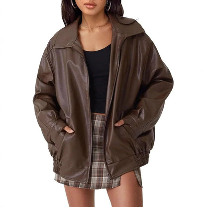 Sophie | Elegante Bomber In Pelle Oversize Nero Donna 1