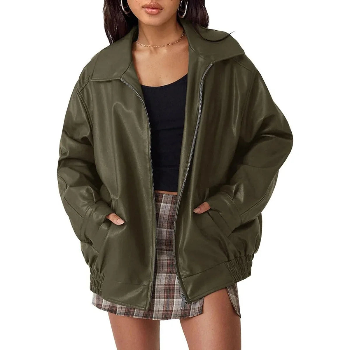 Sophie | Elegante Bomber In Pelle Oversize Nero Donna 2