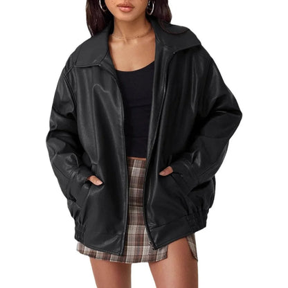 Sophie | Elegante Bomber In Pelle Oversize Nero Donna 4